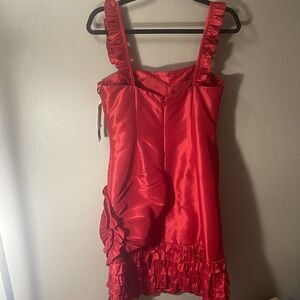 Adrianna Papell Red Satin Ruffle Dress ruched NWT $190